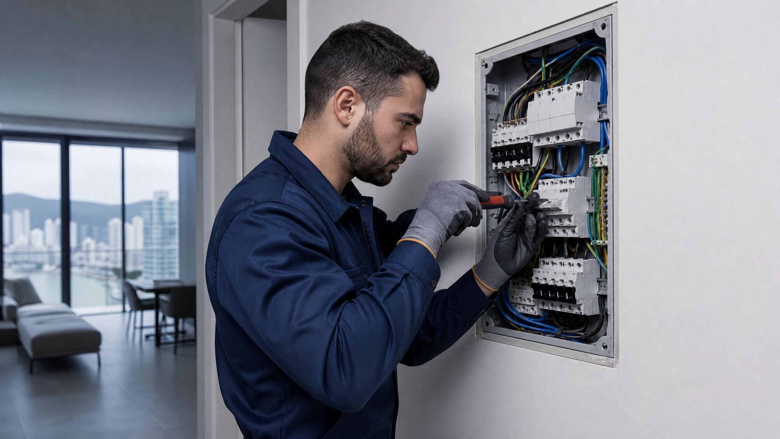 Técnico fazendo reparo residencial